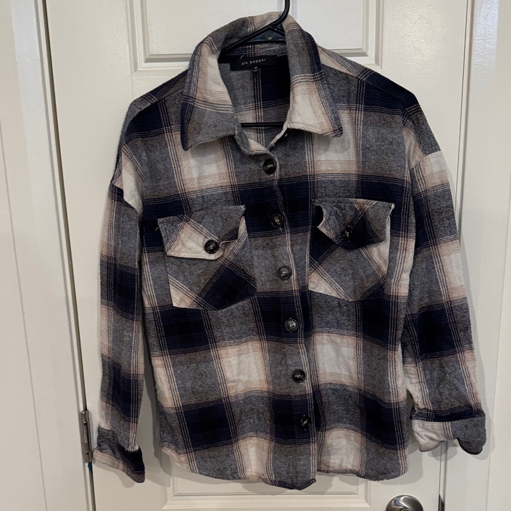 Blu Pepper Navy and Beige Plaid Shirt